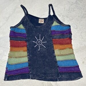 Gypsy Rose Boho Style Tank Shirt Peace Sign Women's SZ S/M Rainbow Earth Hippie